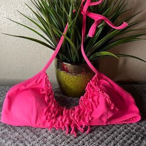 Victoria Secret Swim Bikini Top Bright Pink With Fringe wirefree Size L